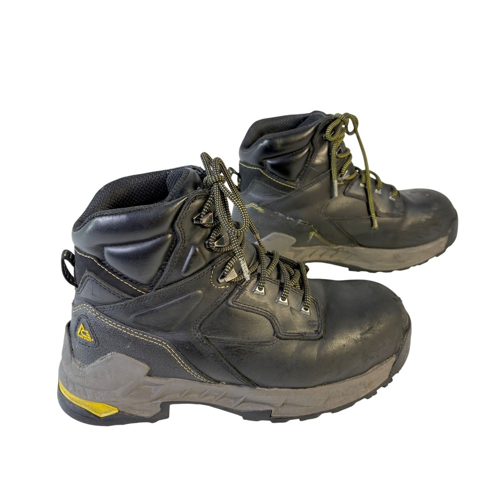 ACE Work Boots Men's 9 Black Leather Slip Resistant Lace Up Mid Top Shoes READ
